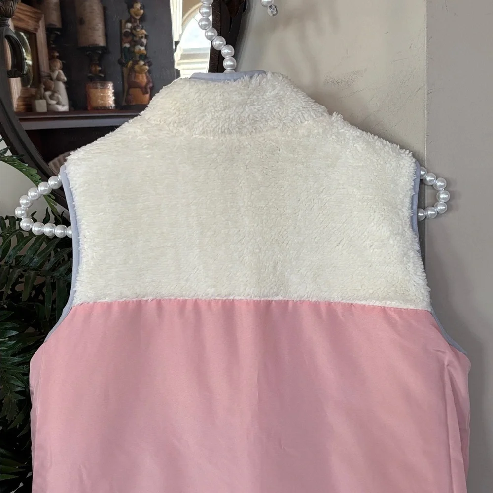 Buffalo David Bitton Reversible Zip Up Vest Silver Metallic & Pink Cream Sherpa